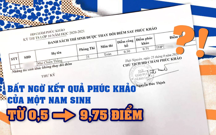 Bất ngờ trước kết quả phúc khảo của một nam sinh từ 0,5 thành 9,75 điểm