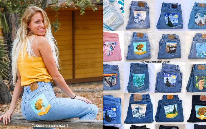 Cô gái kinh doanh phát đạt nhờ vẽ tranh Van Gogh lên quần jeans cũ