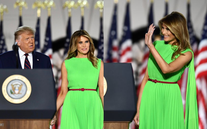 Đệ nhất Phu nhân Tổng Thống Donald Trump gây choáng khi diện váy xanh neon chói mắt