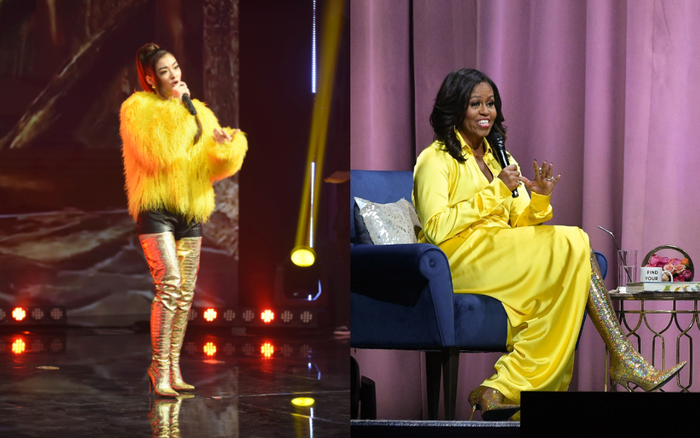 Á hậu Kiều Loan, Michelle Obama ghi điểm cực mạnh với boots cao gối vàng rực
