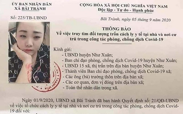 Thanh Hóa truy tìm người phụ nữ trốn khỏi nơi cư trú khi đang trong thời gian cách ly y tế