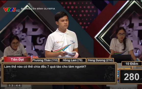Câu hỏi mẹo 'hack não' các thí sinh trong Đường lên đỉnh Olympia: 'Làm thế nào để có thể chia đều 7 quả táo cho 8 người?'