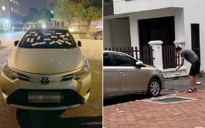 Đỗ ô tô thiếu ý thức, tài xế chỉ còn biết 'khóc thét' với hàng tá những vật thể lạ được dán đầy trước kính xe