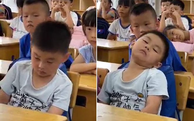 Clip: Đôi mắt lim dim, đầu ngất ngư vì buồn ngủ của cậu học trò nhỏ trong tiết học khiến cư dân mạng bật cười