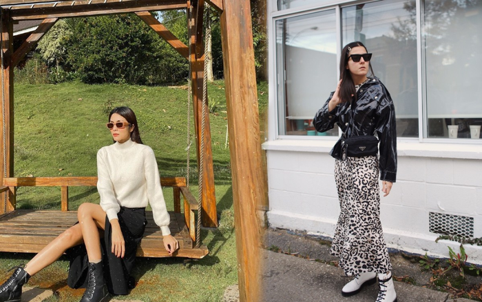 F5 phong cách khi trời trở lạnh với váy nữ tính và giày combat hầm hố như Hà Tăng