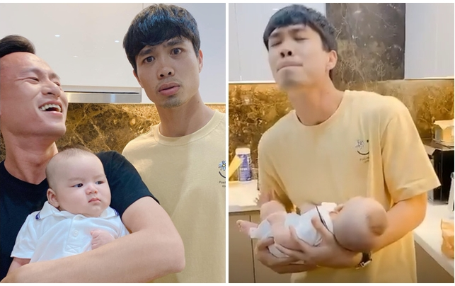 Công Phượng được dịp 'tập làm bố', biểu cảm cực hài