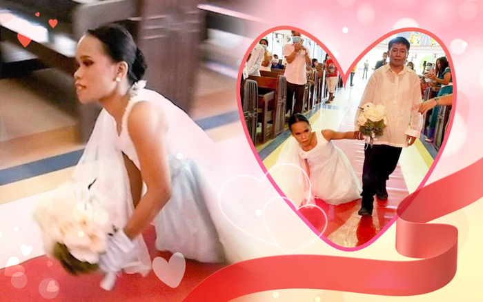 Sinh ra đã không có chân, cô dâu khiến cả lễ đường xúc động khi tự mình tiến về phía chú rể