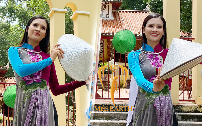 Người đẹp Thái Thị Hoa diện áo dài trổ tài múa nón lá thi tài năng tại Hoa hậu Trái đất 2020