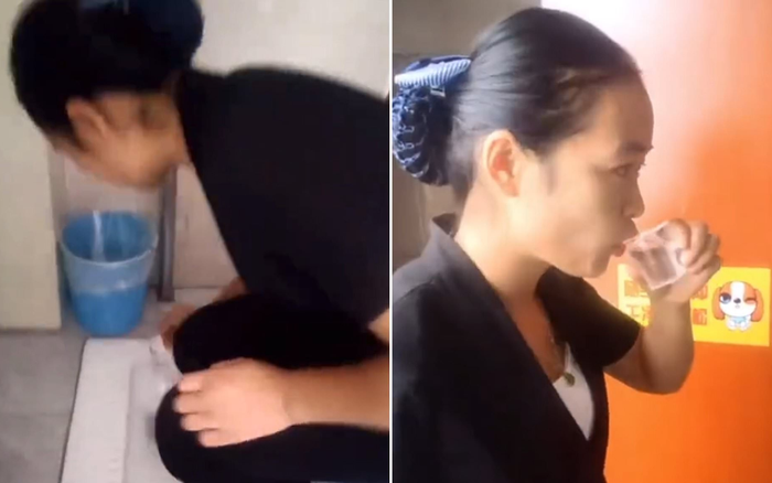 Nữ lao công gây sốc khi uống nước trong bồn cầu để chứng minh mình dọn sạch