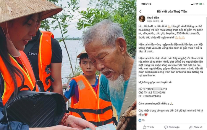 Xuất hiện tài khoản Facebook mạo danh ca sĩ Thuỷ Tiên để nhận tiền quyên góp cứu trợ