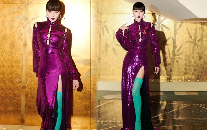 Chịu chơi như nữ hoàng thảm đỏ Phạm Băng Băng, mix váy tím lịm với tất xanh lét nổi bật tại sự kiện