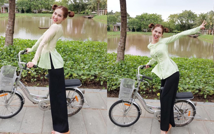 Chán làm gái phố, Ngọc Trinh trở thành gái quê với áo bà ba xanh chuối nổi bần bật