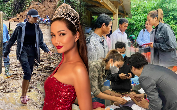 H'Hen Niê lội bùn, xúc động mạnh khi đến thăm người dân chịu ảnh hưởng sạt lở đất tại Quảng Nam