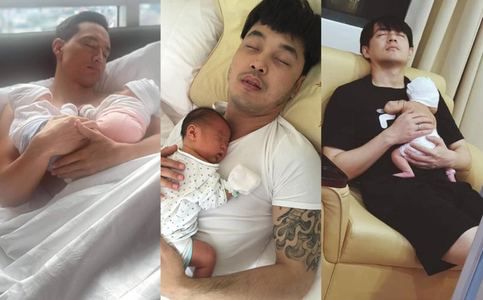 Khoảnh khắc 'bồng con ngủ gật' siêu đáng yêu của những ông bố 'bỉm sữa' trong Vbiz