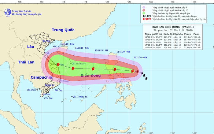 Bão số 13 liên tục tăng cấp trước khi đi vào Biển Đông, hướng thẳng vào các tỉnh miền Trung