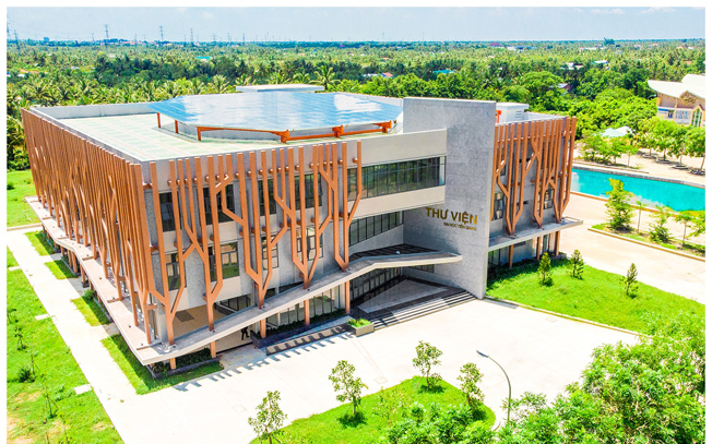 Vẻ đẹp 'xịn xò' như ở trời Âu của Thư viện Trường ĐH Tiền Giang qua góc máy flycam