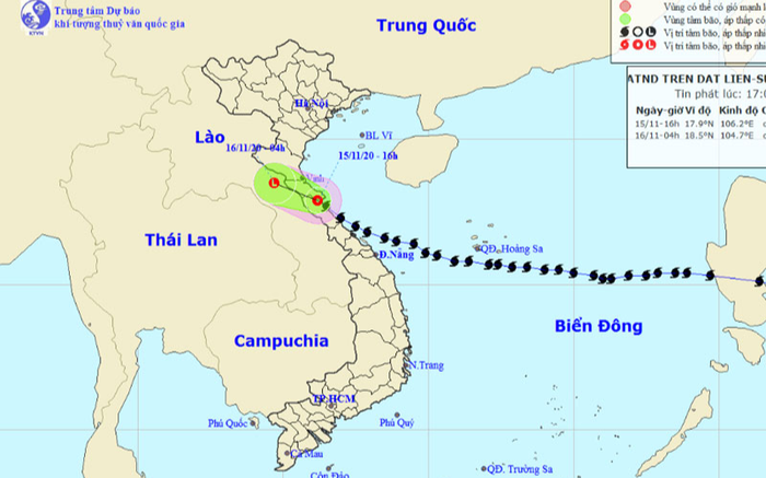Bão số 13 suy yếu thành áp thấp nhiệt đới, gây mưa lớn ở miền Trung