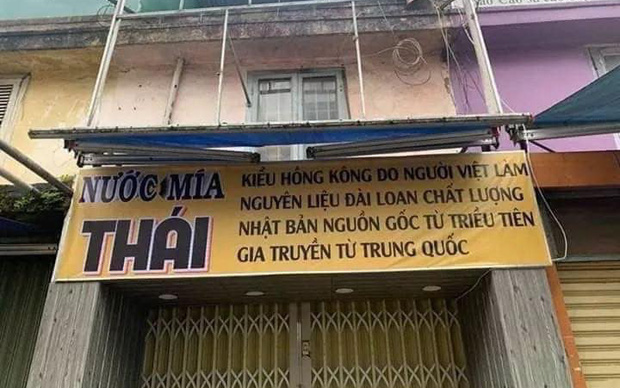 Bảng hiệu quán nước mía ở Đà Lạt gây ấn tượng với màn giới thiệu xuất xứ từ đa quốc gia