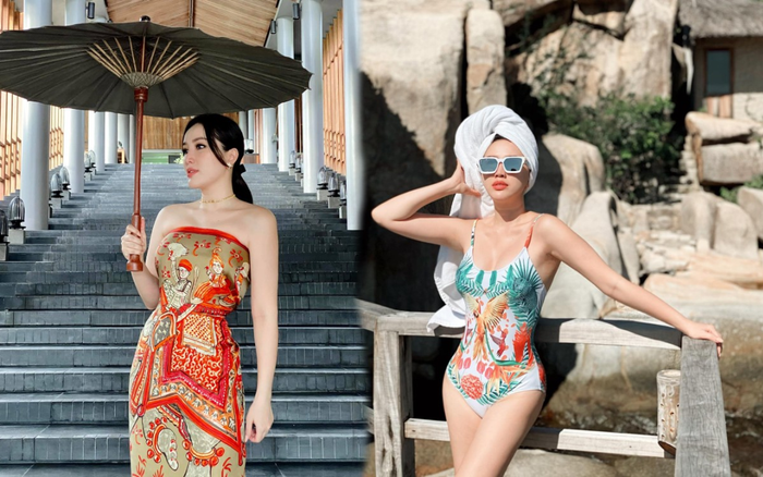 Bảo Thy đẹp mê hồn với họa tiết sặc sỡ khi đi du lịch sang chảnh