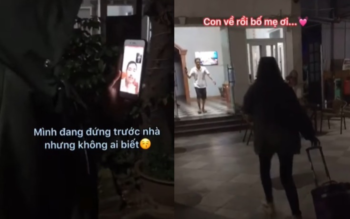 Nữ sinh bí mật về thăm nhà, vừa bước đến sân đã khiến bố 'vỡ òa' niềm vui vì bất ngờ