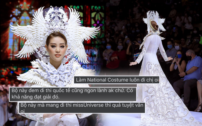 Khánh Vân diễn Vedette áo dài họa tiết 3D, fan 'thả thính' làm trang phục dân tộc thi Miss Universe