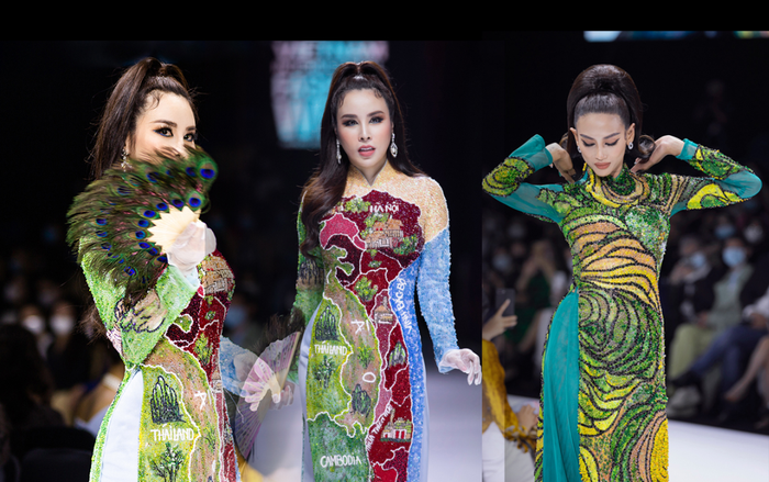 Áo dài đính kết bản đồ Việt Nam cao quý và sang trọng trên sàn diễn thời trang