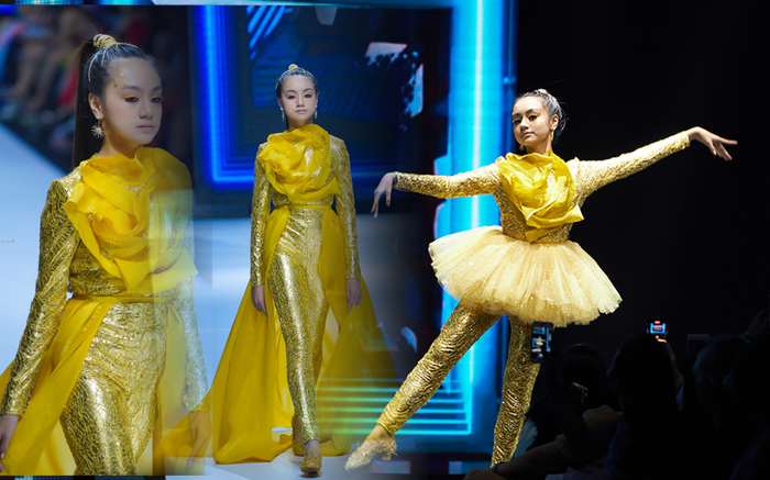 Mẫu nhí múa ballet hóa thiên nga dát vàng lấp lánh, mở màn show thời trang cùng Lynk Lee