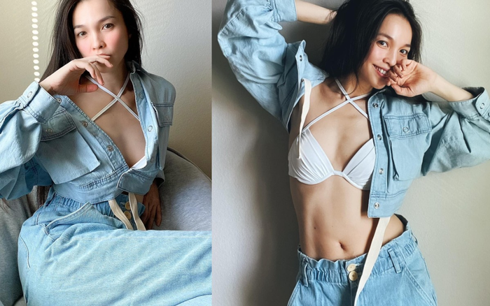 Hiền Thục phô hình thể không mỡ thừa trong set đồ denim lộ nội y gợi cảm