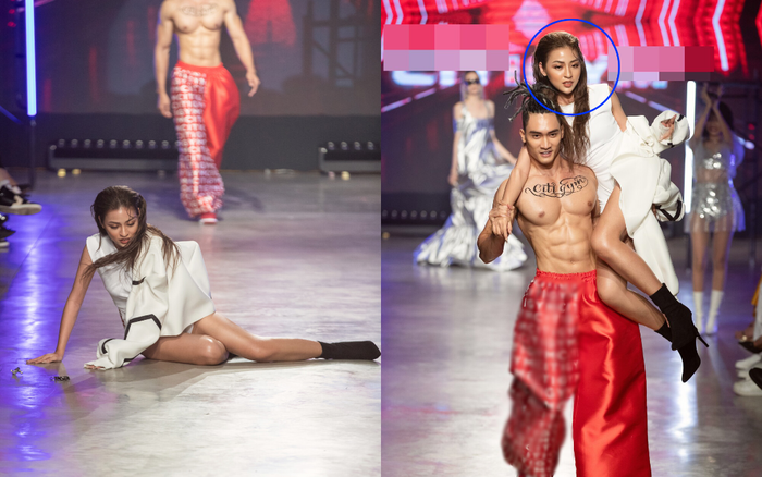 Sau cú ngã sấp mặt trên sàn catwalk, 'hotgirl trứng rán' Thanh Tâm lại bị lộ chiếc cằm nhọn hoắt