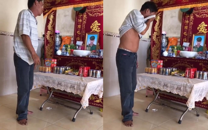 Xót xa cảnh ông bố đứng trước di ảnh con trai vừa mắng vừa khóc, vừa đưa tay quệt nước mắt chảy dài