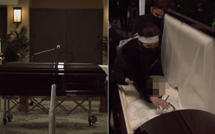 Quan tài cố NS Chí Tài đóng nắp vĩnh viễn: Nghẹn ngào khoảnh khắc bà xã vuốt ve linh cữu chồng lần cuối