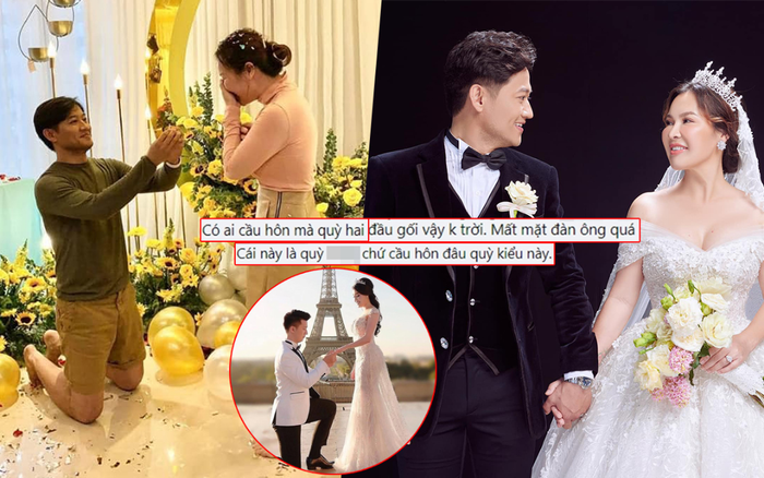 Fan tranh cãi khi Quý Bình quỳ gối sai cách khi cầu hôn bà xã: 'Quỳ 2 chân, mất mặt đàn ông'