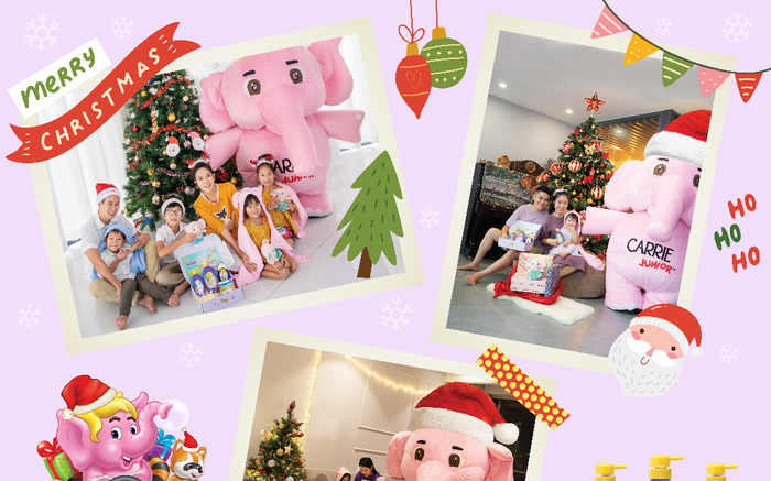 Gia đình Lý Hải - Minh Hà, Phạm Quỳnh Anh và Lê Phương mang Santa Voi Hồng Carrie Junior về nhà đón Noel