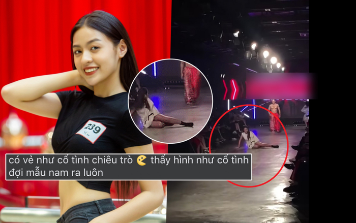 Thanh Tâm catwalk loạng choạng té trên sàn diễn: Dân mạng tranh cãi là chiêu trò dàn dựng