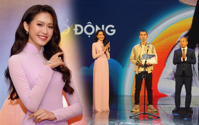 Doãn Hải My diện áo dài nền nã tham gia trao giải cho cá nhân có đóng góp đẩy lùi dịch COVID-19