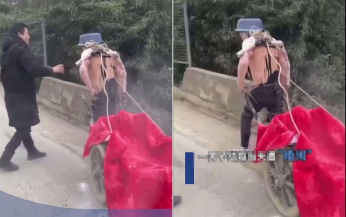 Bị tạt sơn, bắt cởi trần kéo xe 3 bánh trong đám cưới, thái độ của chú rể gây hoang mang