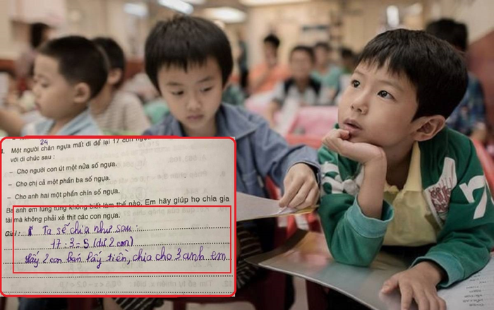 Mẹ 'chua cả mặt' khi thấy đáp án của con trai ở bài toán 'làm sao để chia đều 17 con ngựa cho 3 người?'