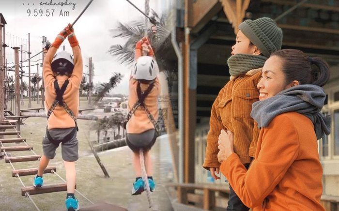 Tăng Thanh Hà khoe khoảnh khắc con trai 5 tuổi chơi trò đu dây mạo hiểm