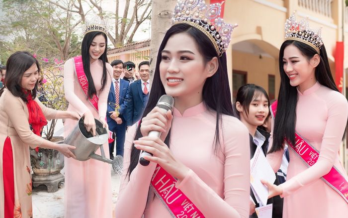 Hoa hậu Đỗ Thị Hà diện áo dài nền nã trao học bổng cho học sinh khó khăn tại quê hương Thanh Hóa