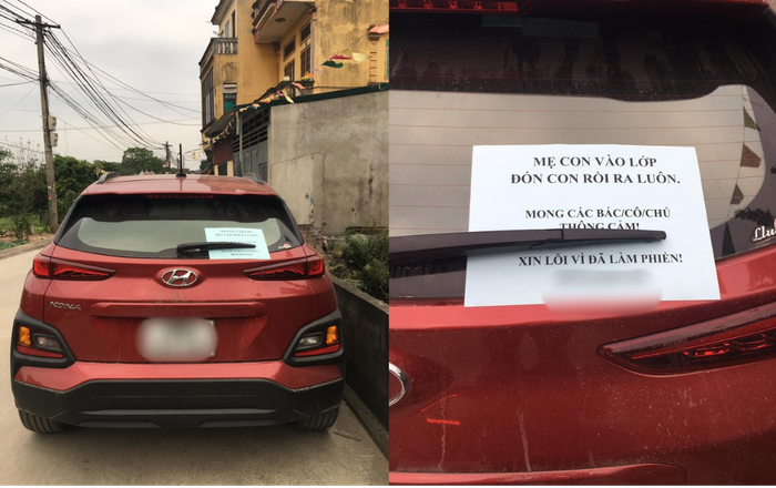 Đậu ô tô bên lề đường rồi vào trường đón con, người phụ nữ nhận được lời khen với tờ giấy để lại trên xe