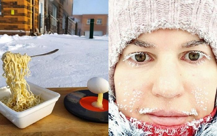 Mỳ đóng băng, quần áo 'đông cứng' ngoài trời âm 40 độ C