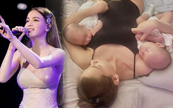 Hà Hồ khoe cảnh 'hai nách hai con', than thở rằng: 'Đố các bác đêm qua em có ngủ được không?'