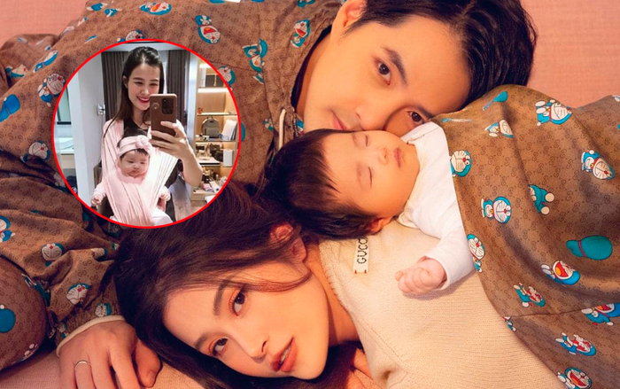 Đông Nhi khoe ảnh địu Winnie 'siêu yêu', hài hước: 'Không thấy cổ chỉ có hai cái má bánh bao'