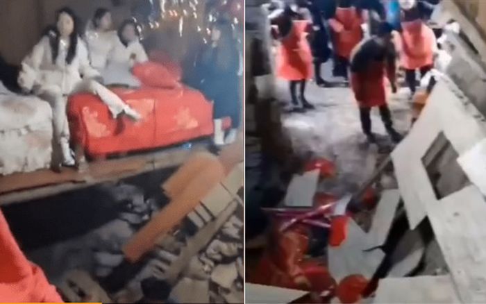 Quá vui vì lấy được vợ, chú rể vô tình làm sập nhà bố mẹ vợ khi tới đón dâu