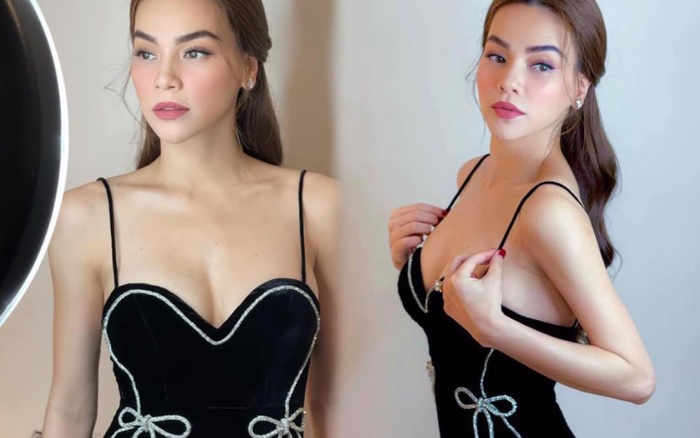 Hồ Ngọc Hà trễ nải vòng 1 nóng bỏng siêu cấp với váy hai dây nhung đen