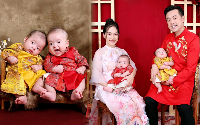 Dương Khắc Linh - Sara Lưu khoe ảnh gia đình chào Xuân: Fan trầm trồ 2 quý tử song sinh quá đáng yêu