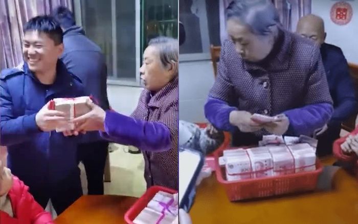 Lì xì theo 'phong cách bà nội', cầm cả giỏ tiền hơn 2,8 tỷ đồng mừng tuổi cho các cháu