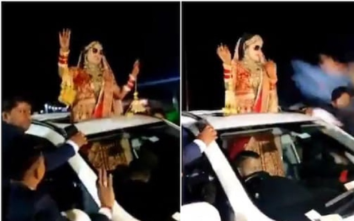 Đang đứng lắc lư theo điệu nhạc trên xe cưới, cô dâu suýt chết khi bị xe hơi đâm trúng