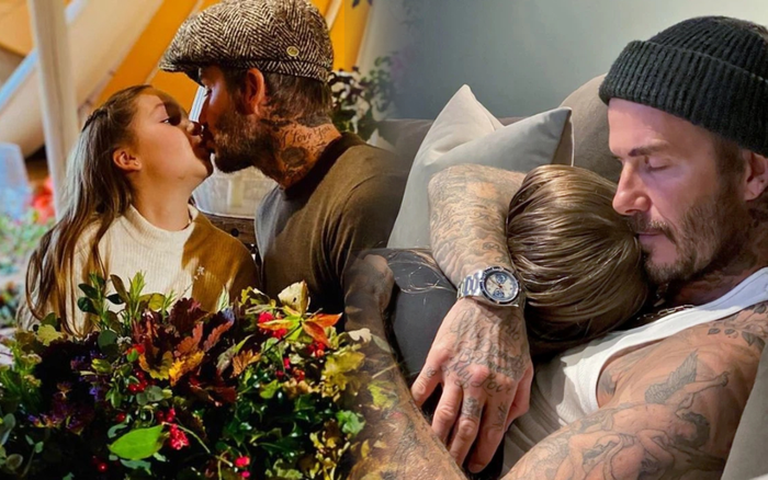'Lịm tim' trước khoảnh khắc David Beckham âu yếm ôm con gái Harper đang ngủ say