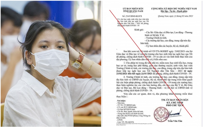 Văn bản cho học sinh ở Quảng Nam nghỉ học đến 21/3 là giả mạo